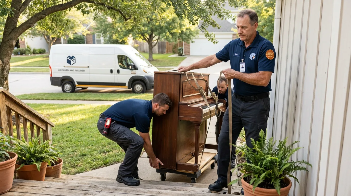 Licensed piano movers securing grand piano in Imperial, PA