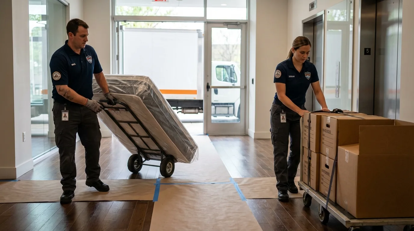 Professional apartment movers loading elevator in Imperial, PA